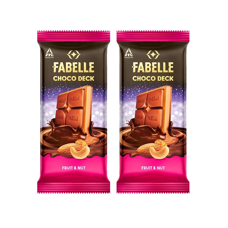 Fabelle Choco Deck - Fruit & Nut 3 Layered Milk Chocolate Bar - Pack of 2