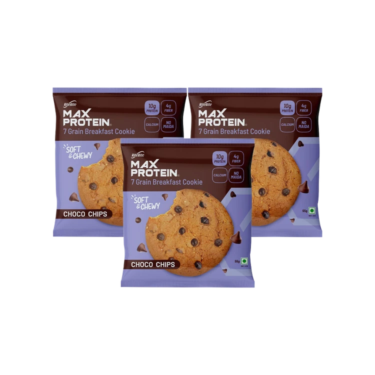 RiteBite Max Protein No Maida 7 Grains Choco Chips 10 g Protein Cookies - Pack of 3