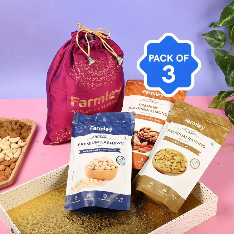 Farmley Mix Dry Fruit Potli - Pack of 3 (Ona Kaayi Potli)