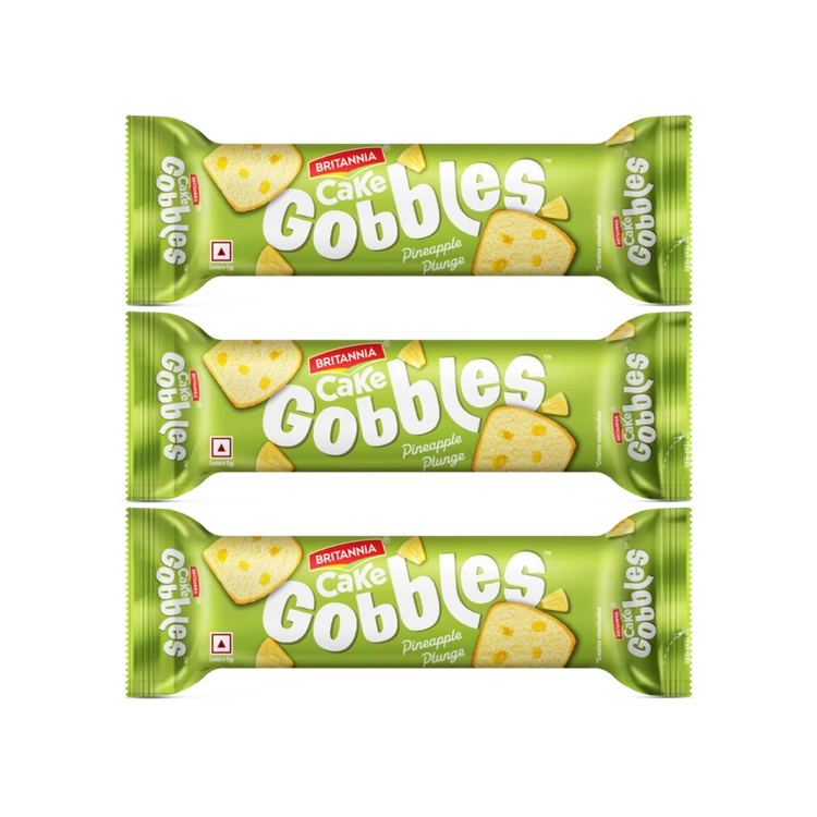Britannia Gobbles Pineapple Plunge Slice Cake - Pack of 3