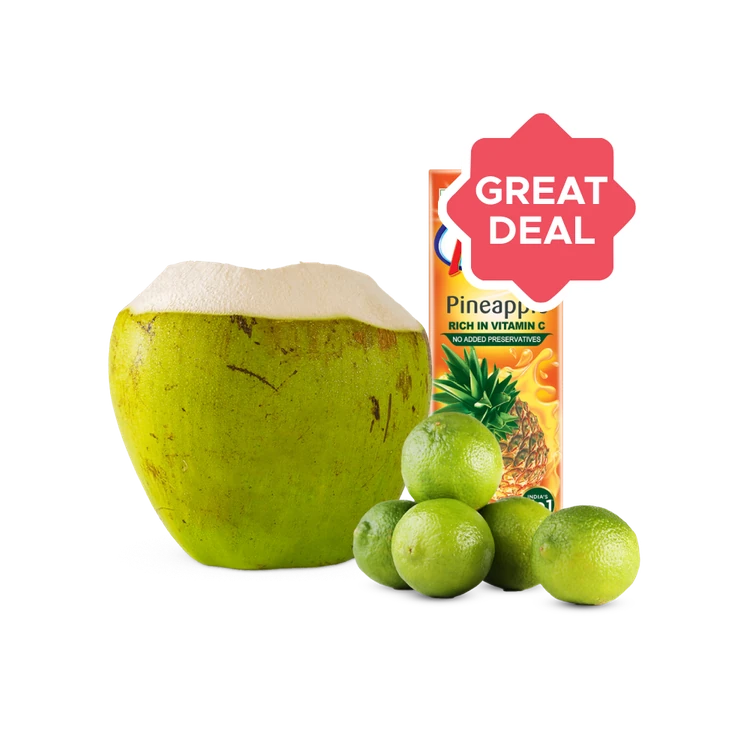 Real Fruit Power Pineapple Juice + Tender Coconut + Lemon by Freshbury Combo