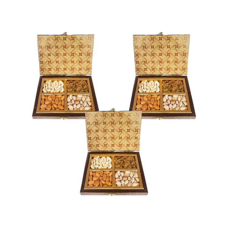 Dadus Plain Wooden Assorted Dry Fruits Gift Pack - Pack of 3 (Dry Fruits Udugore Pack)