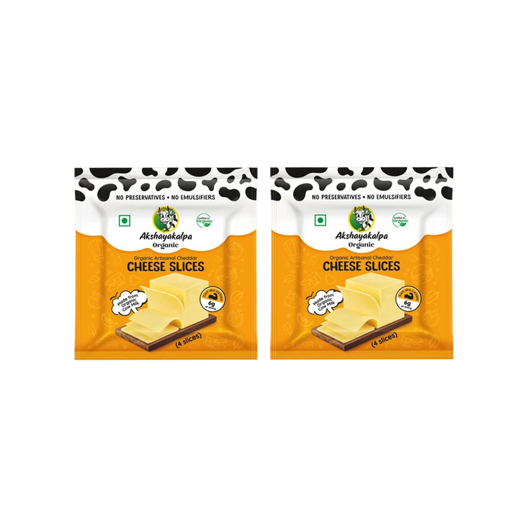 Akshayakalpa Organic Artisanal Cheddar Cheese Slices - Pack of 2
