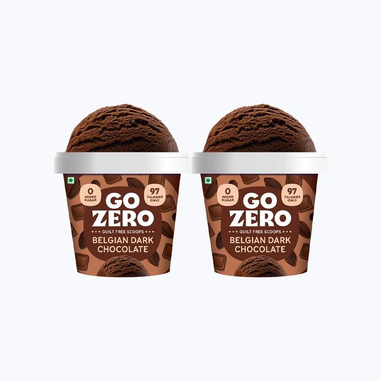 Go Zero Belgian Dark Chocolate Low Calorie Guilt Free Ice Cream Cup - Pack of 2