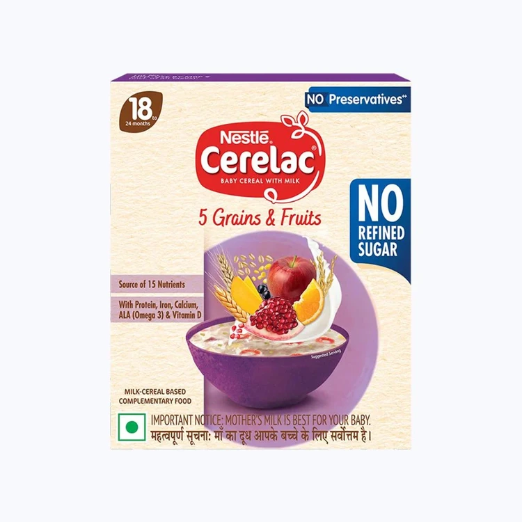 Nestle Cerelac 5 Grains & Fruits Baby Cereal (No Refined Sugar, 18-24 Months)