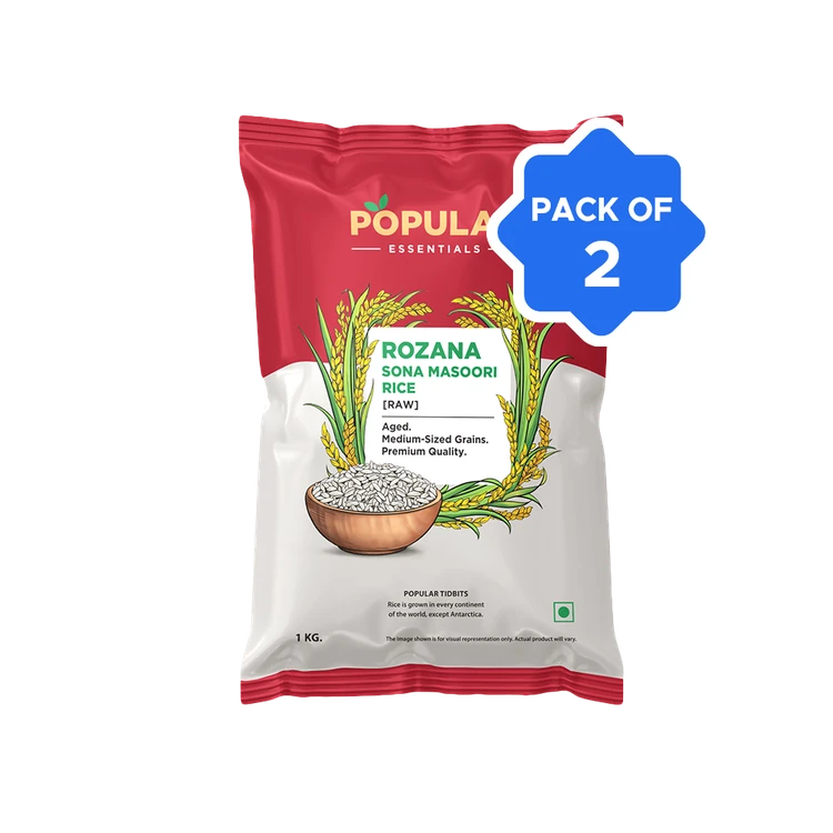 Popular Essentials Gold Raw Sonamasuri Rice (Medium Grain) - Pack of 2 (Sonamasuri Akki)