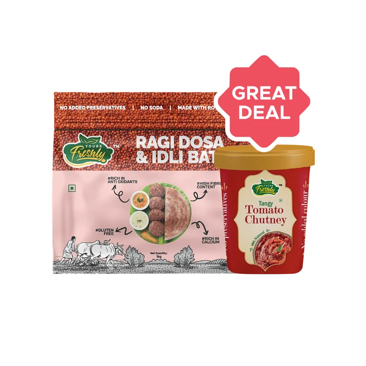 Yours Freshly Ragi Dosa & Idli Batter +  Tangy Tomato Chutney Combo