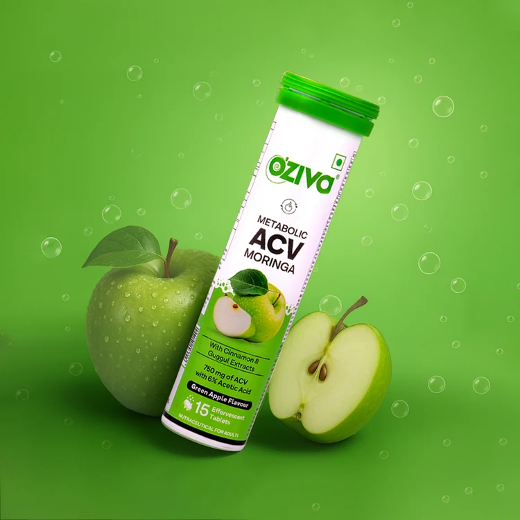 OZiva Moringa Apple Cider Vinegar Effervescent Tablets (Green Apple)