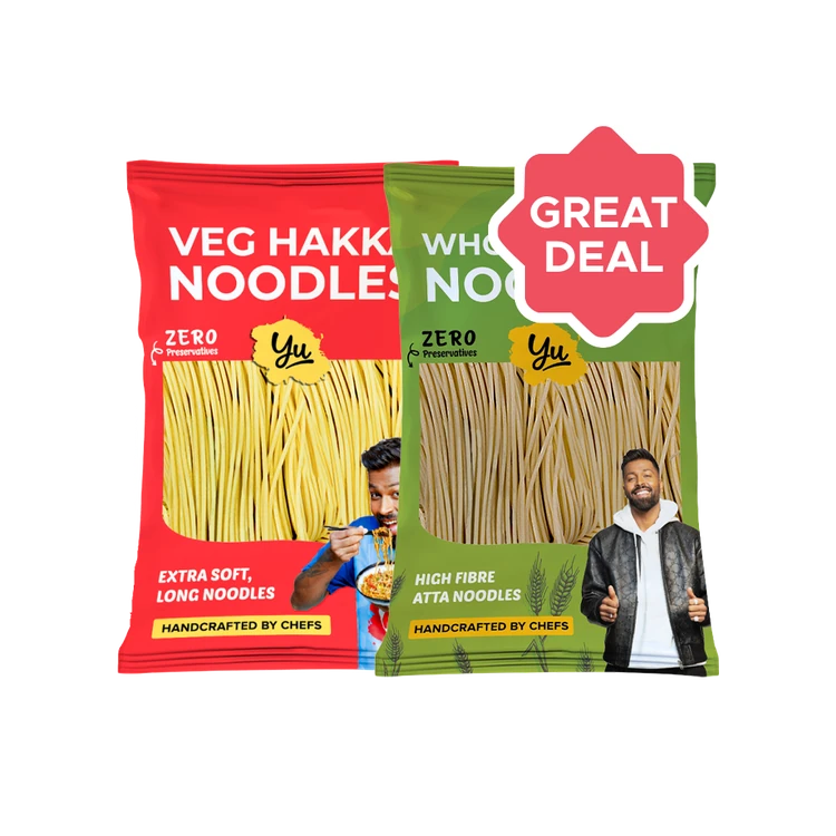 Yu Veg Hakka Noodles - Chowmein Style +  100% Whole Wheat Noodles Combo