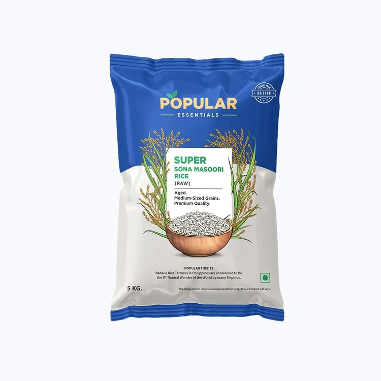 Popular Essentials Super Raw Sonamasuri Rice - 15 Months Old (Medium Grain) (Sonamasuri Akki)