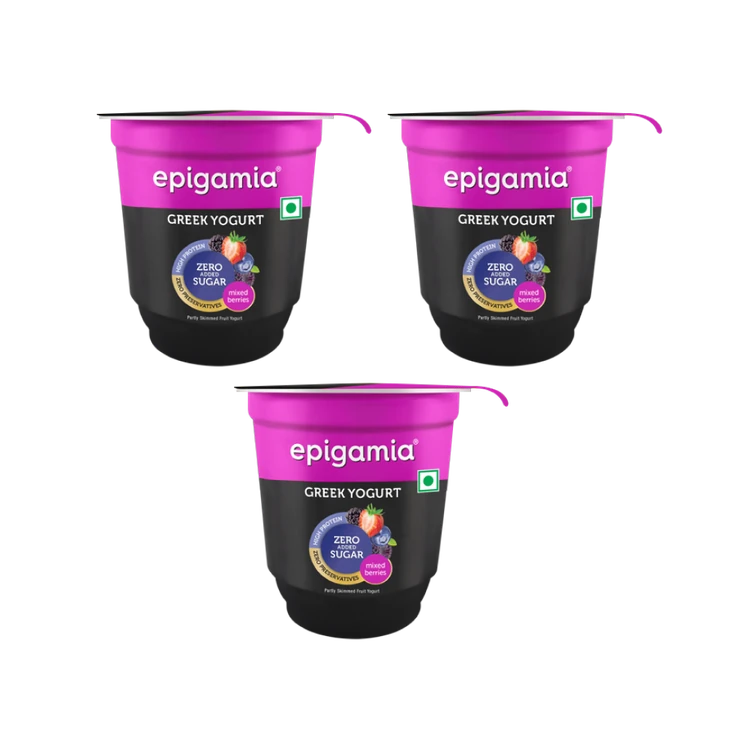epigamia Mixed Berry Yogurt (No Added Sugar) - Pack of 3