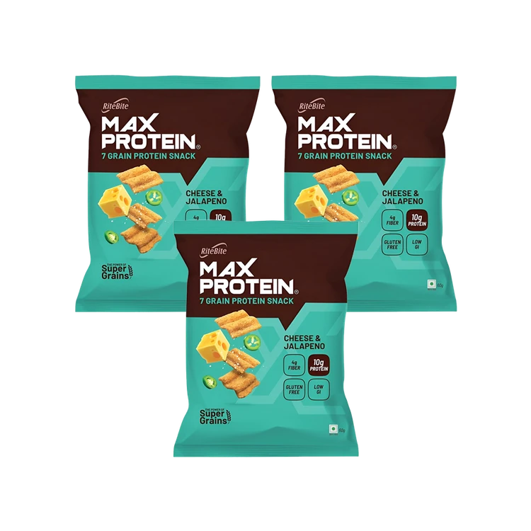 RiteBite Max Protein Cheese & Jalapeno 10 g Protein Multigrain Chips - Pack of 3