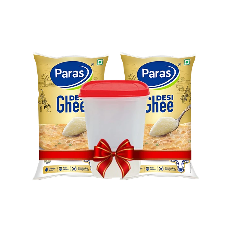 Paras Desi Ghee Pack of 2 (Pouch) with Container Free (Tuppa)
