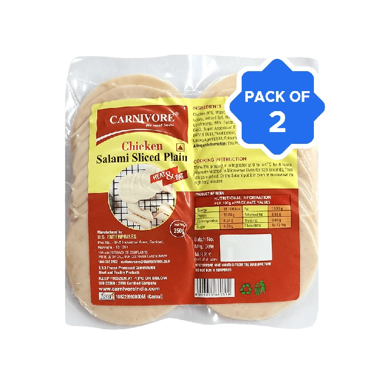 Carnivore Plain Sliced Chicken Salami (Frozen) - Pack of 2