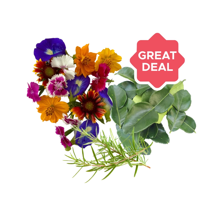 Edible Flowers Mix + Kaffir Lime Leaves (Makroot) + Rosemary Combo