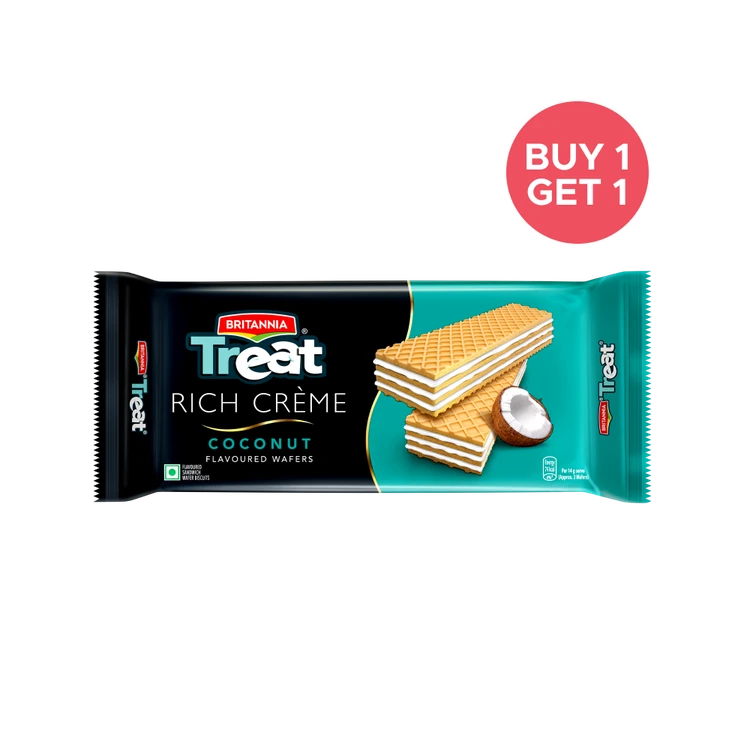 Britannia Treat Creme Coconut Flavoured Wafer Biscuit - Buy 1 Get 1 Free