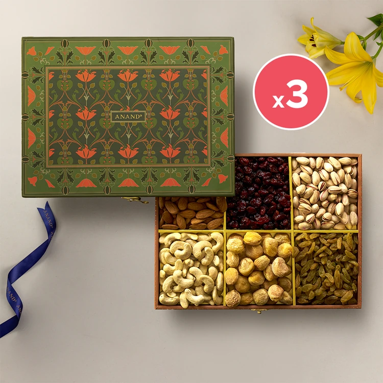 Anand Travancore Wooden Dry Fruits Gift Pack – 6 Varieties - Pack of 3 (Dry Fruits Udugore Pack)