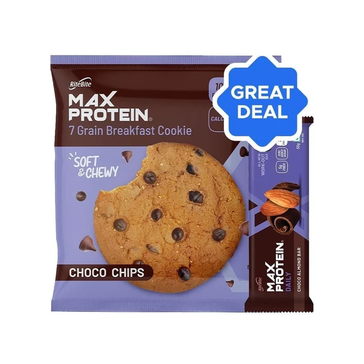 RiteBite Max Protein Daily Choco Almond Protein Bar + RiteBite Max Protein Choco Chips Cookies Combo