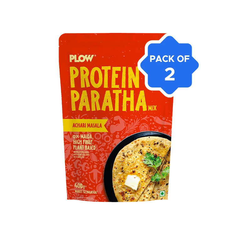 Plow Protein Paratha Flour Mix (Achari Masala) - Plant Based - Pack of 2