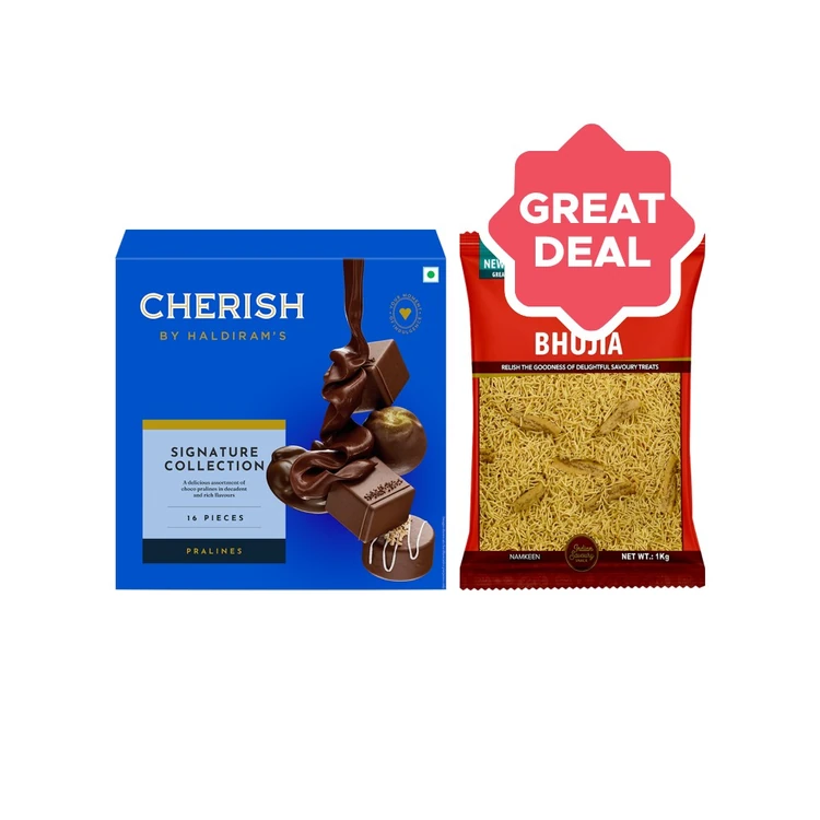 Haldiram's Bhujia (1 Kg) + Cherish Signature Collection Chocolate Gift Pack Combo