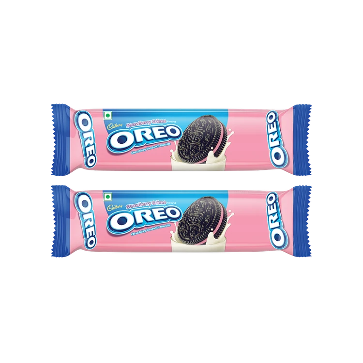 Cadbury Oreo Strawberry Flavour Sandwich Cream Biscuits - Pack of 2