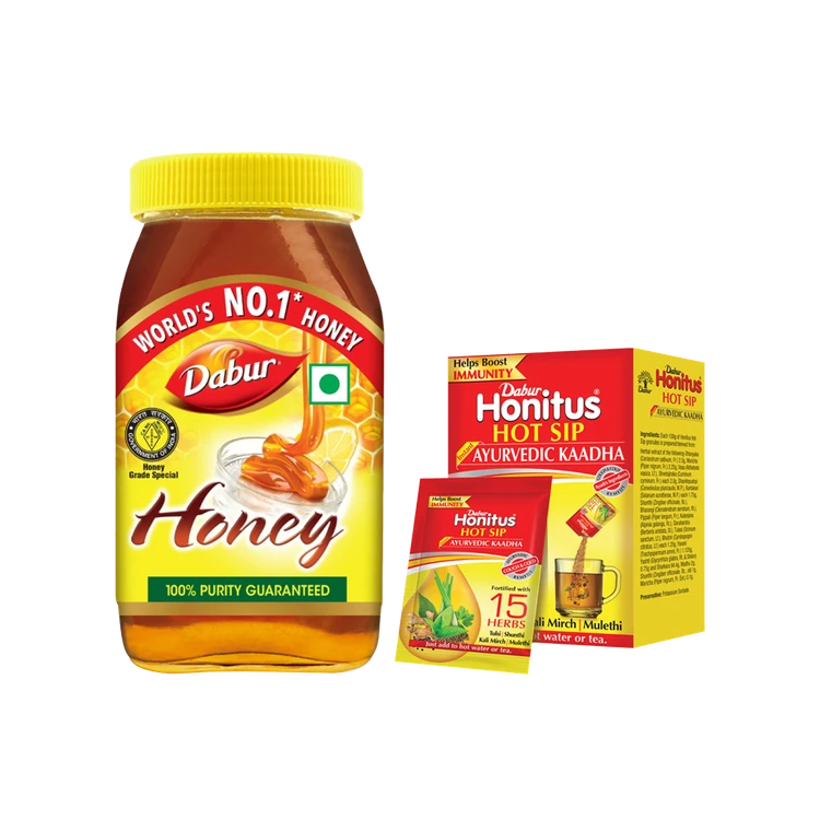 Dabur Honey - 100% Pure, World's No.1 Honey Brand (No Sugar Adulteration) + Honitus Hot Sip Ayurvedic Kaadha Combo