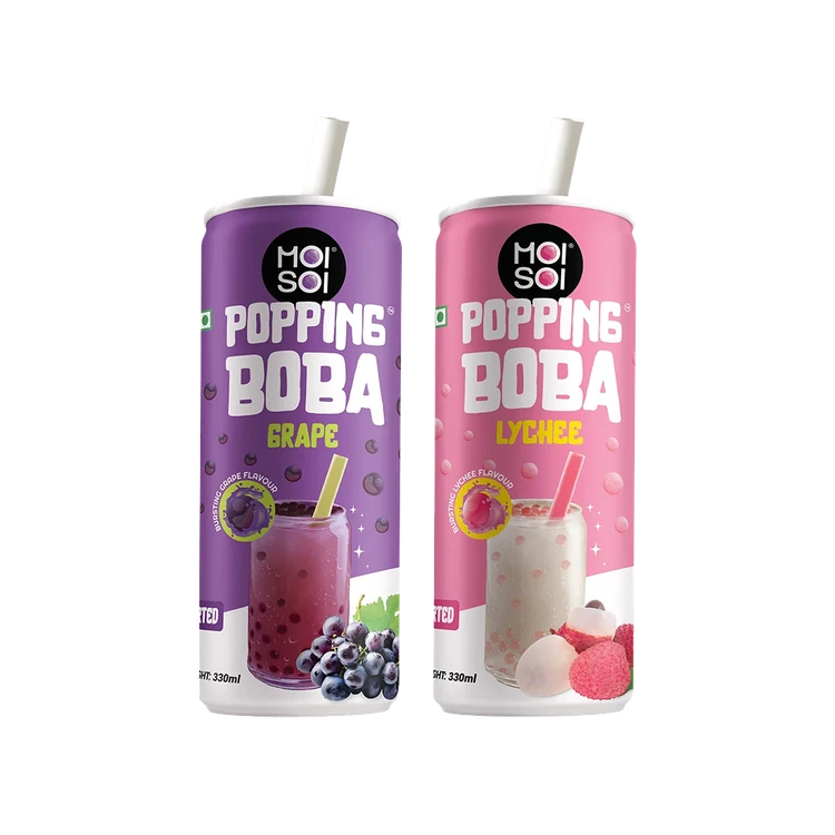 Moi Soi Popping Grapes Boba Drink +  Popping Lychee Boba Drink Combo