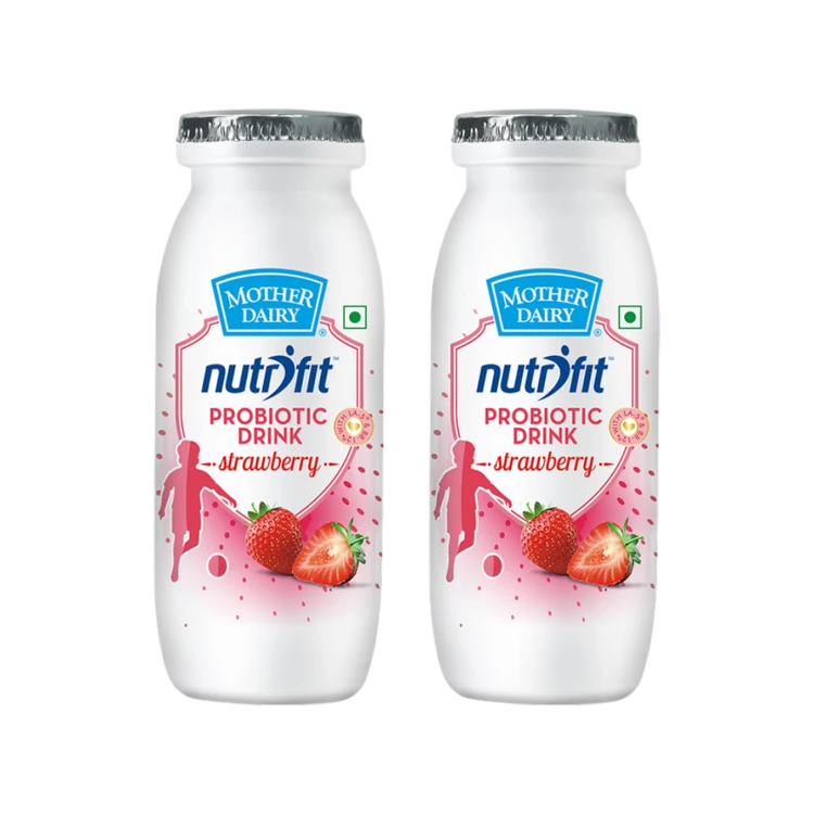 Mother Dairy Nutri Fit Probiotic Drink Strawberry Lassi - Pack of 2