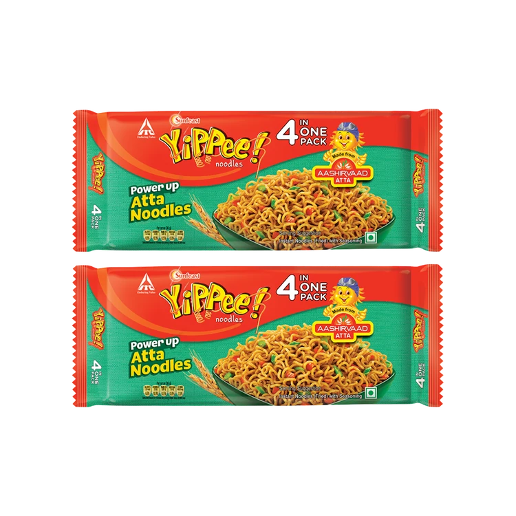 Yippee Power up Atta Instant Noodles – Made from Aashirvaad Atta - Pack of 2