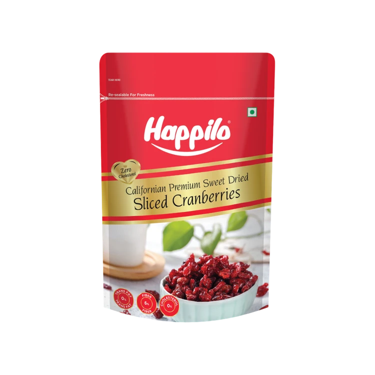 Happilo Sliced Californian Premium Sweet Dried Cranberries (Ona Cranberries)