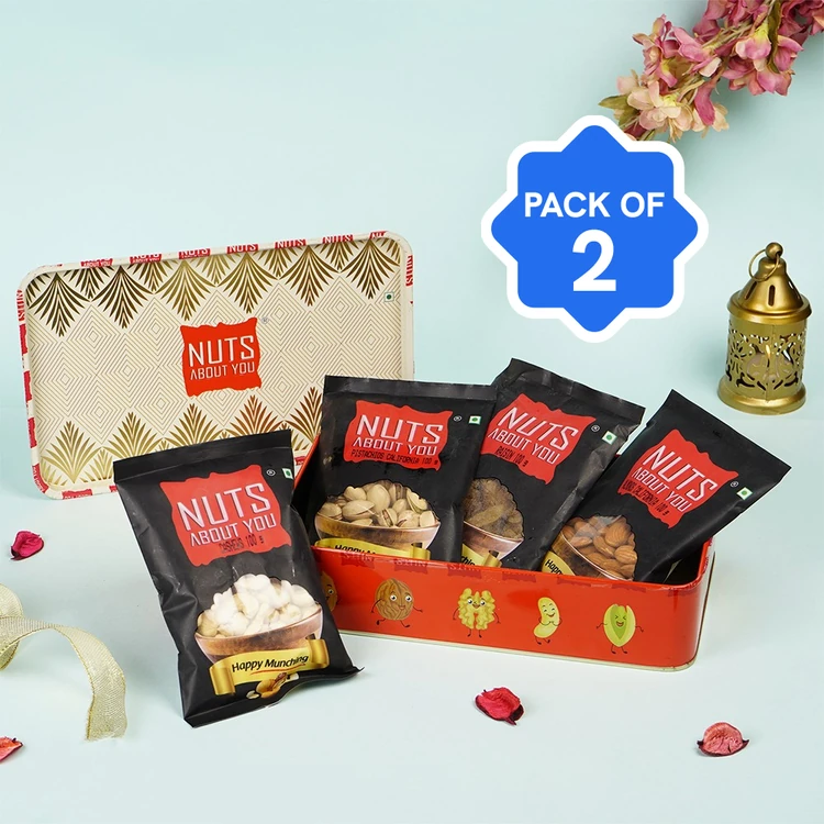 Nuts About You Dry Fruits Gift Pack (Almonds + Cashews +Raisins + Pistachios) - Pack of 2 (Dry Fruits Udugore Pack)