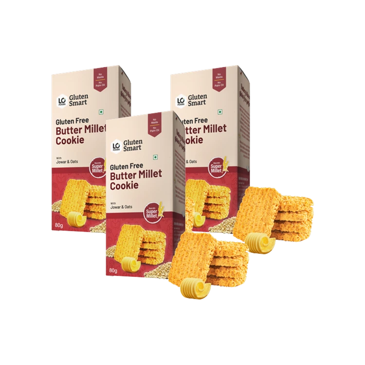 Lo! Foods Gluten Free Butter Millet Cookies (No Maida) - Pack of 3
