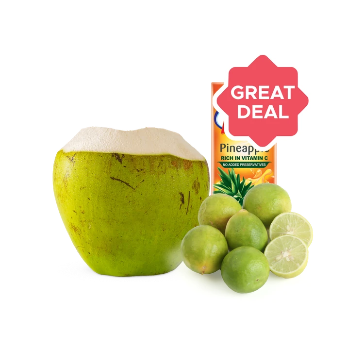 Real Fruit Power Pineapple Juice + Tender Coconut (Small) + Lemon Combo