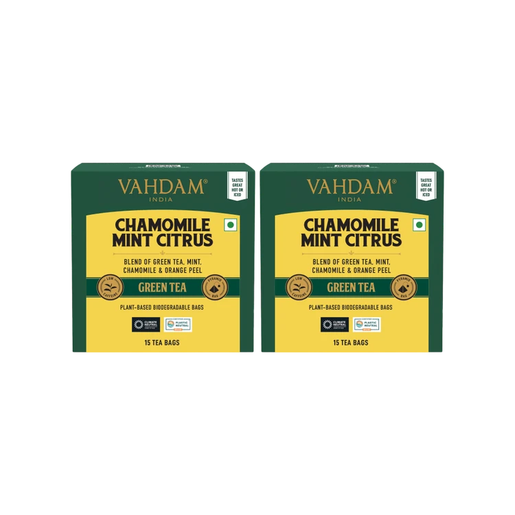 Vahdam Chamomile Mint Citrus Green Tea Bags - Pack of 2