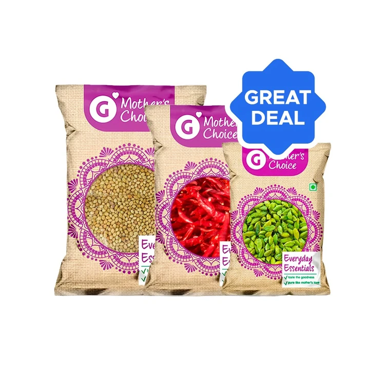 GMC Premium Green Cardamom Whole/Elaichi + GMC Coriander Seeds/Dhania + GMC Red Chilli Whole Combo