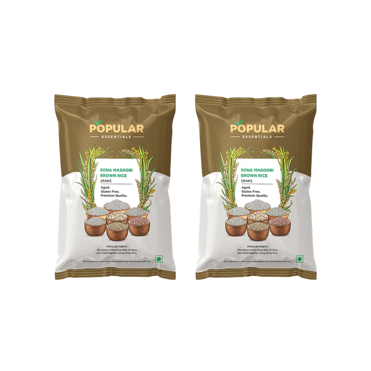 Popular Essentials Brown Sona Masuri Rice - Pack of 2 (Kempu Sona Masuri Akki)