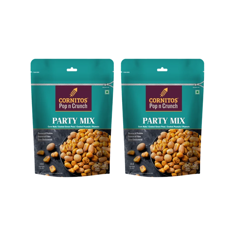 Cornitos Pop n Crunch Party Nut Mix - Salted Peanuts, Corn Nut & Coated Green Peas - Pack of 2