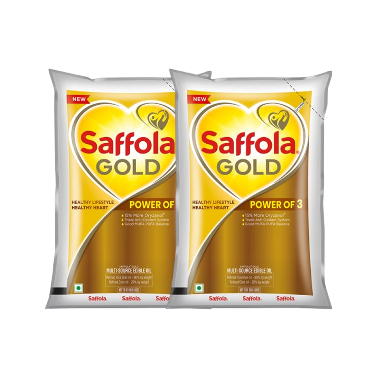 Saffola Gold Corn & Rice Bran Refined Blended Cooking Oil (1 ltr) - Pack of 2 (Aduge Enne)
