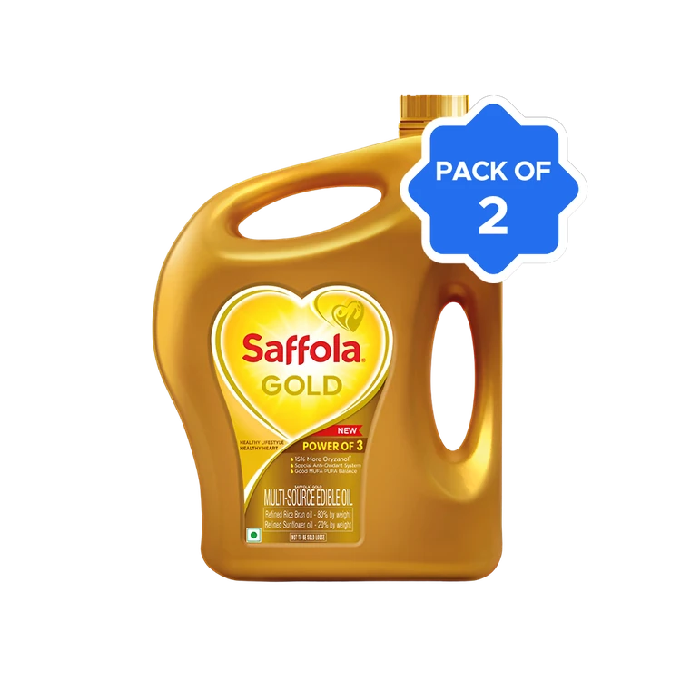 Saffola Gold Sunflower & Rice Bran Refined Blended Cooking Oil - Pack of 2 (Aduge Enne)