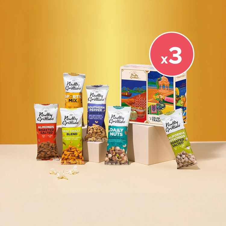Nutty Gritties Rakhi Munch Fest 6-in-1 Dry Fruits Gift Pack - Pack of 3 (Dry Fruits Udugore Pack)