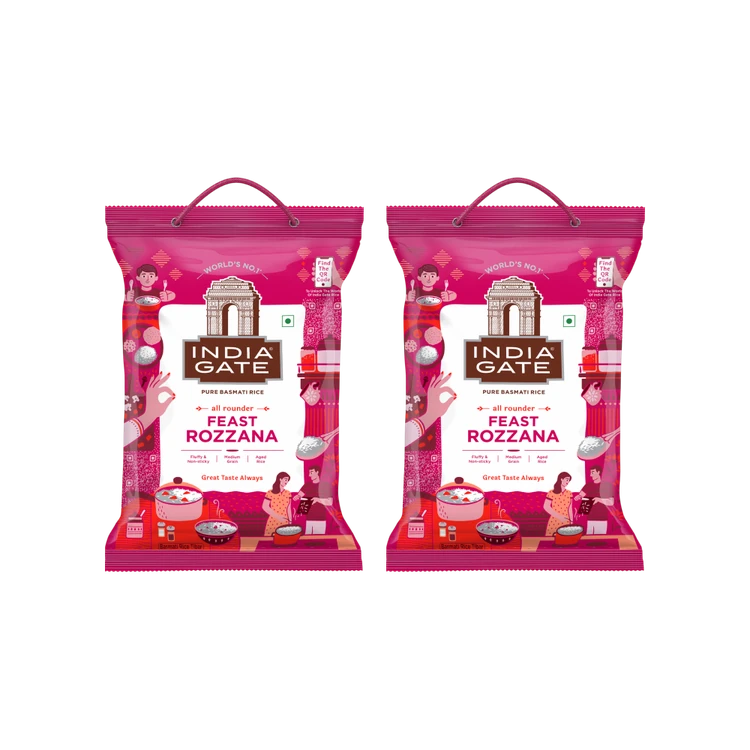 India Gate Feast Rozana Basmati Rice (Medium Grain) - Pack of 2 (Basmati Akki)