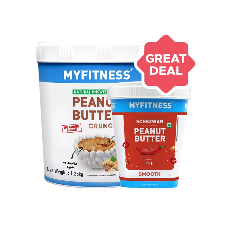 MyFitness Peanut Butter (Schezwan Flavoured) + Natural Crunchy Peanut Butter Combo