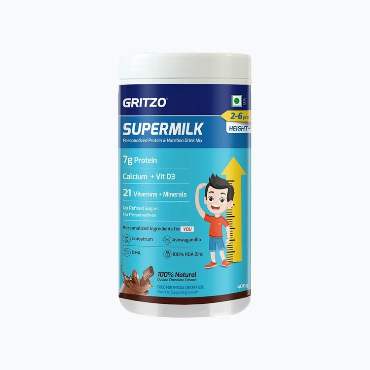 Gritzo SuperMilk Height+ 7 g Protein Drink Mix (Double Chocolate, 2 - 6 years)