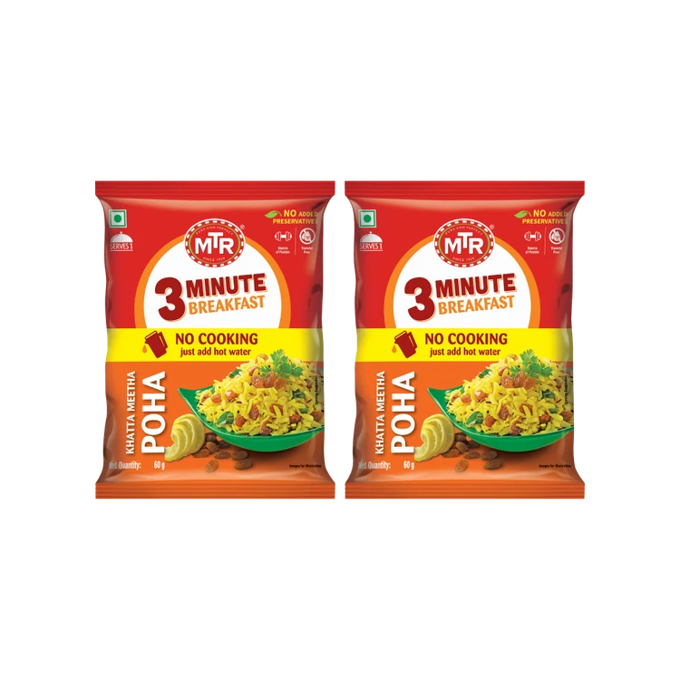 MTR 3 Minute Khatta Meetha Poha Breakfast Mix - Pack of 2