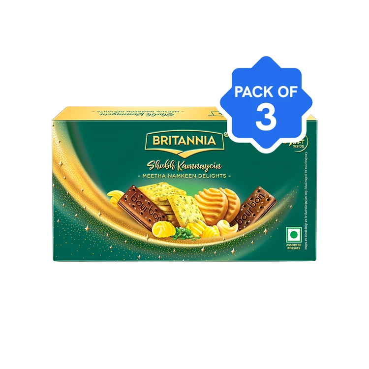 Britannia Shubhkamnaye Meetha Namkeen Delights Biscuits Gift Pack (380.5 g) - Pack of 3