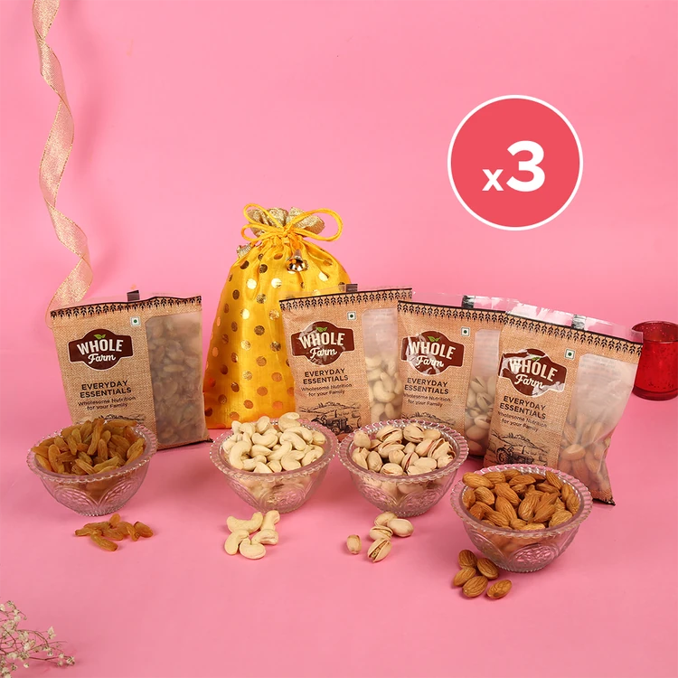 Whole Farm Assorted Dry Fruits Gift Pack - Pack of 3 (Ona Kaayi Potli)
