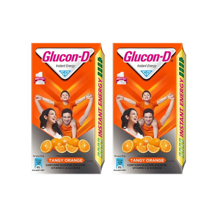 Glucon-D Tangy Orange Instant Energy Drink Mix - Pack of 2