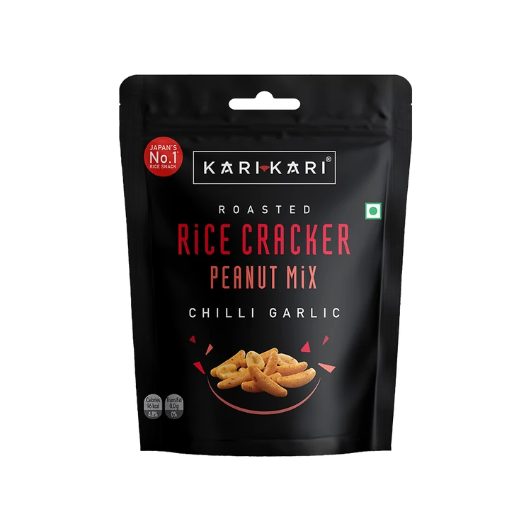 Kari Kari Rice Cracker Peanut Mix Namkeen Snacks, (Chilli Garlic)