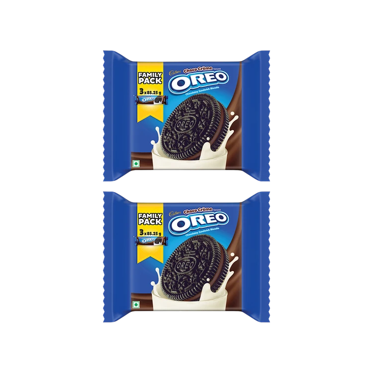 Cadbury Oreo Chocolate Flavour Crème Sandwich Cream Biscuits Family Pack - Pack of 2