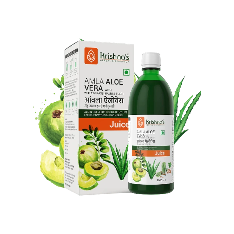 Krishna's Herbal & Ayurveda Amla Aloe Vera Herbal Juice with Wheat grass, Haldi & Tulsi
